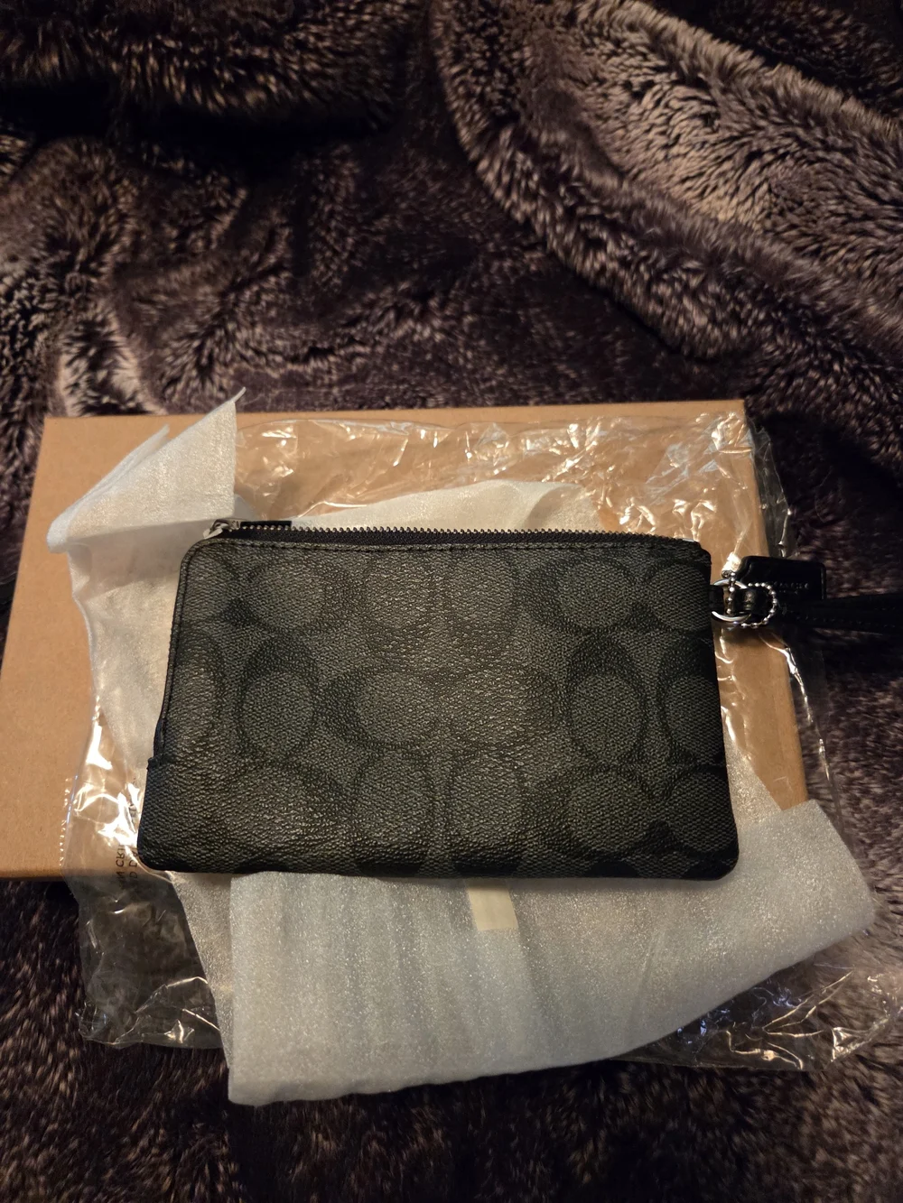 COACH Black Signature Zip Wristlet